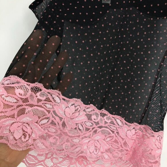 Donna L'oren Gold Label Black Pink Polka Lace Babydoll Cami Lingerie Bra Top S - Picture 9 of 12